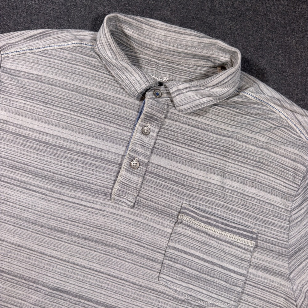 Tommy Bahama Polo Shirt Mens L Gray IslandZone Striped Short Sleeve Pocket Golf